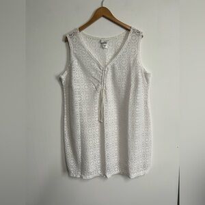 Jaclyn Smith Women's 1X White Sleeveless Eyelet Cover Up Beach‎ Resort Boho